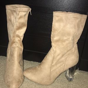 Clear heeled booties
